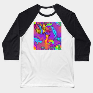 Garish 90's Medieval Art Frank Style Rainbow Print Purple Baseball T-Shirt